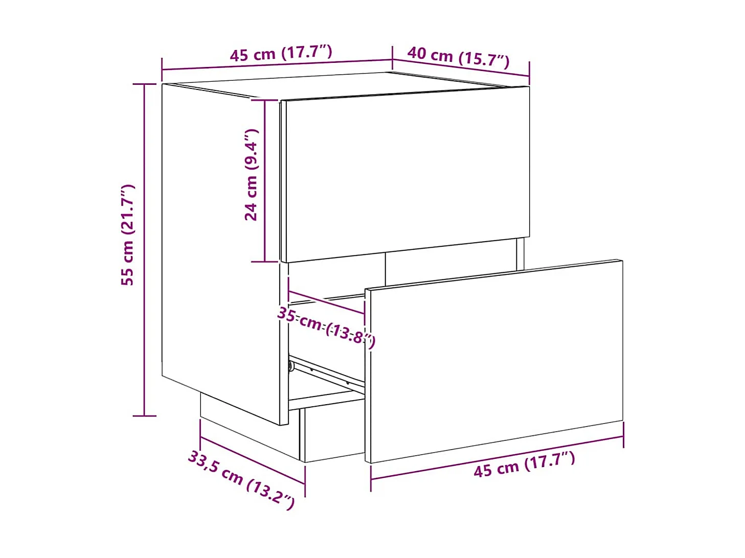 Armoire de chevet et lumières LED sonoma gris bois d'ingénierie