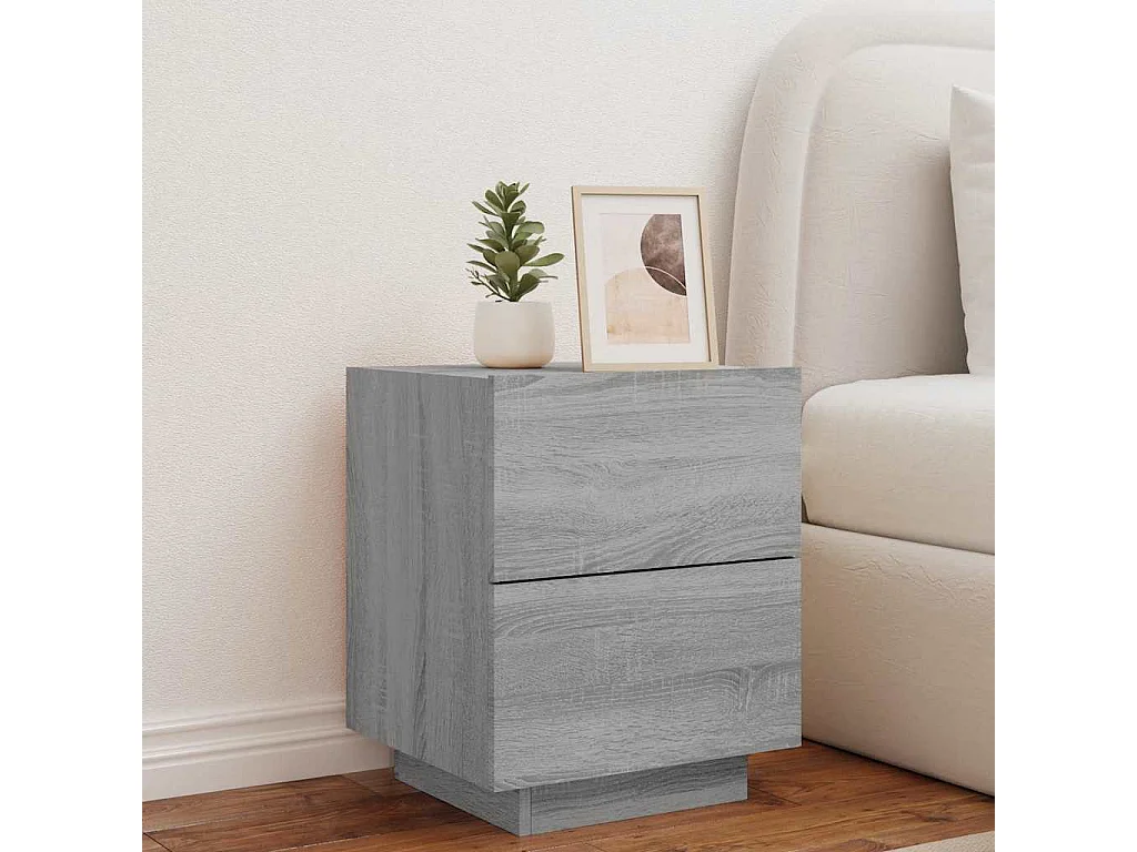 Armoire de chevet et lumières LED sonoma gris bois d'ingénierie