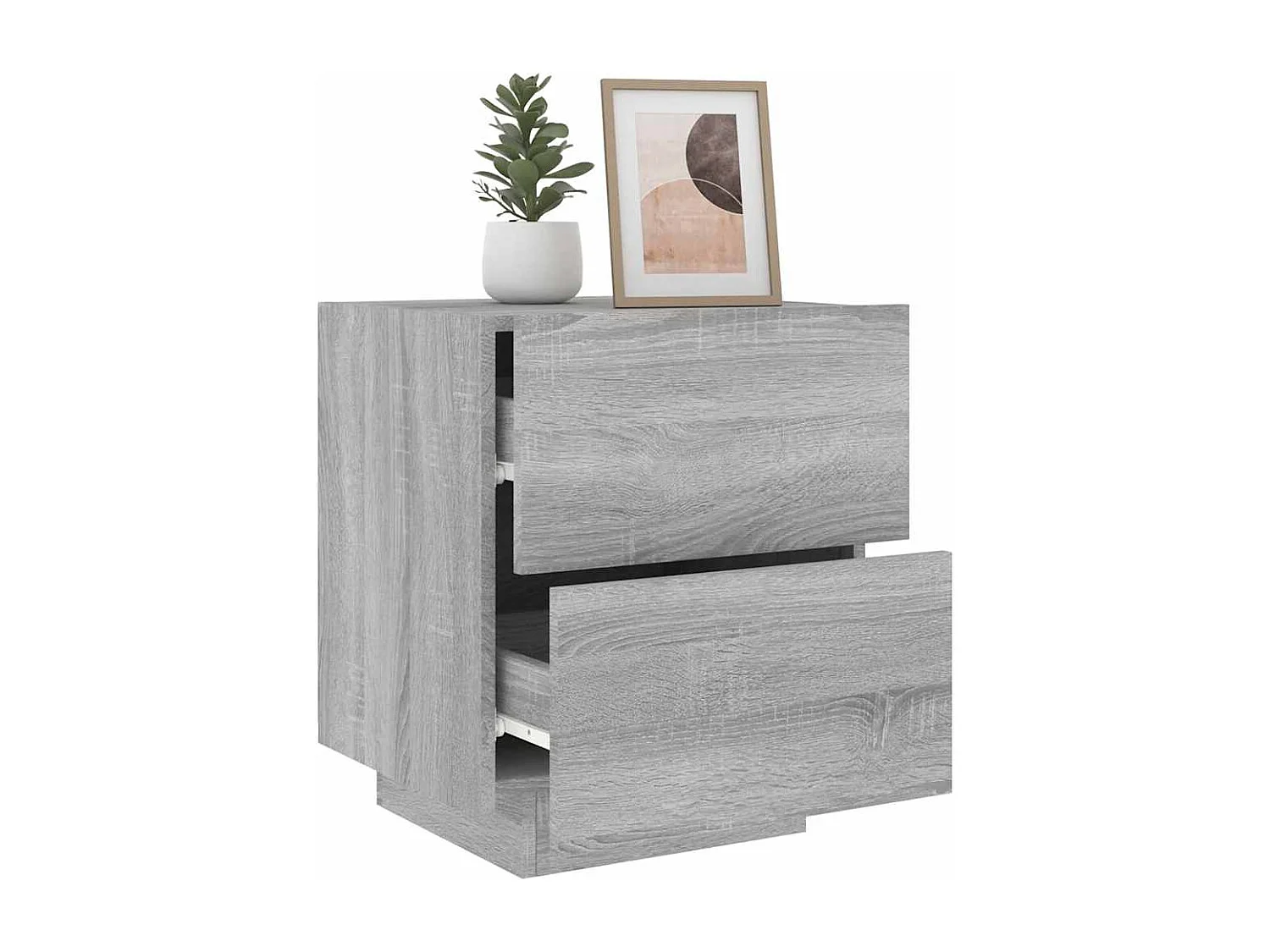 Armoire de chevet et lumières LED sonoma gris bois d'ingénierie