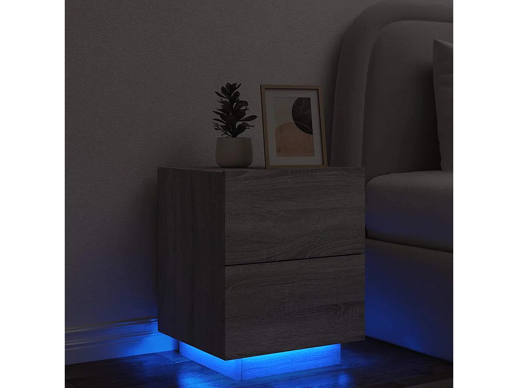 Mesita de noche con luces LED madera de ingeniería gris Sonoma