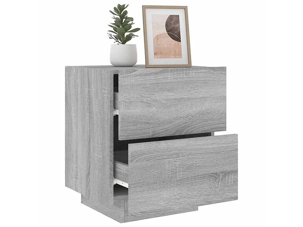 Mesita de noche con luces LED madera de ingeniería gris Sonoma