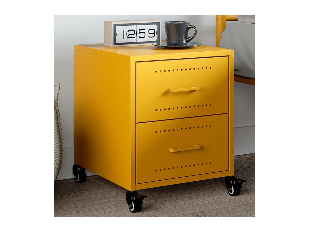 Table de chevet jaune moutarde 36x39x43,5 cm acier
