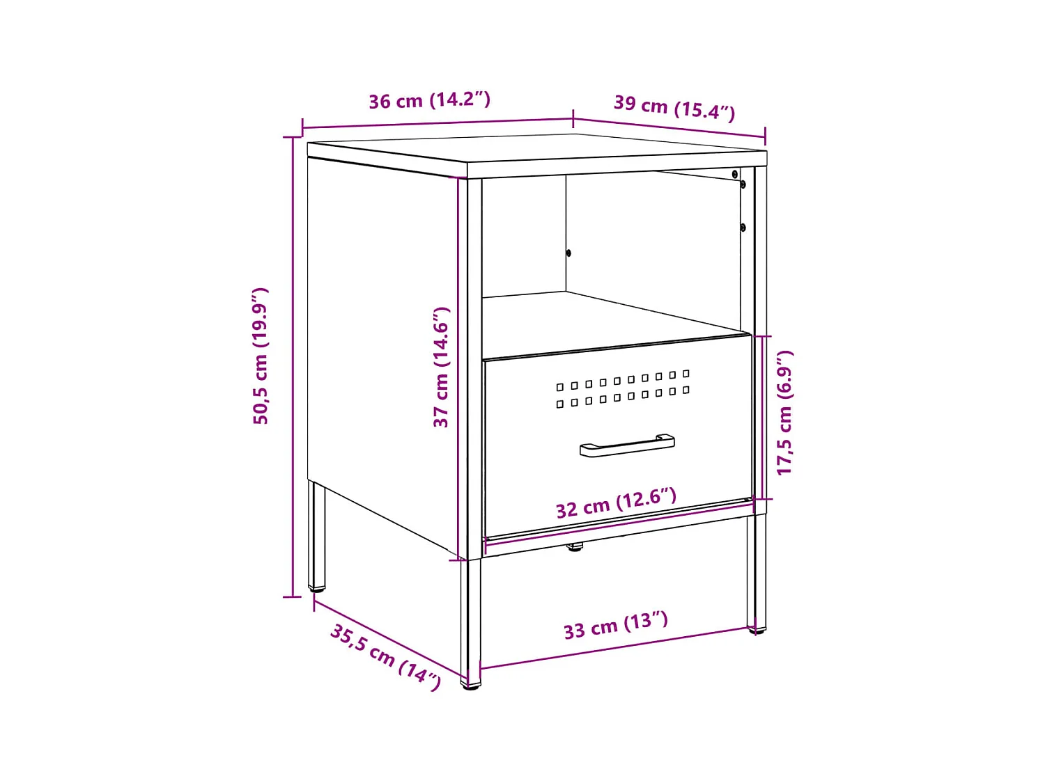 Tables de chevet 2 pcs anthracite 36x39x50,5 cm acier