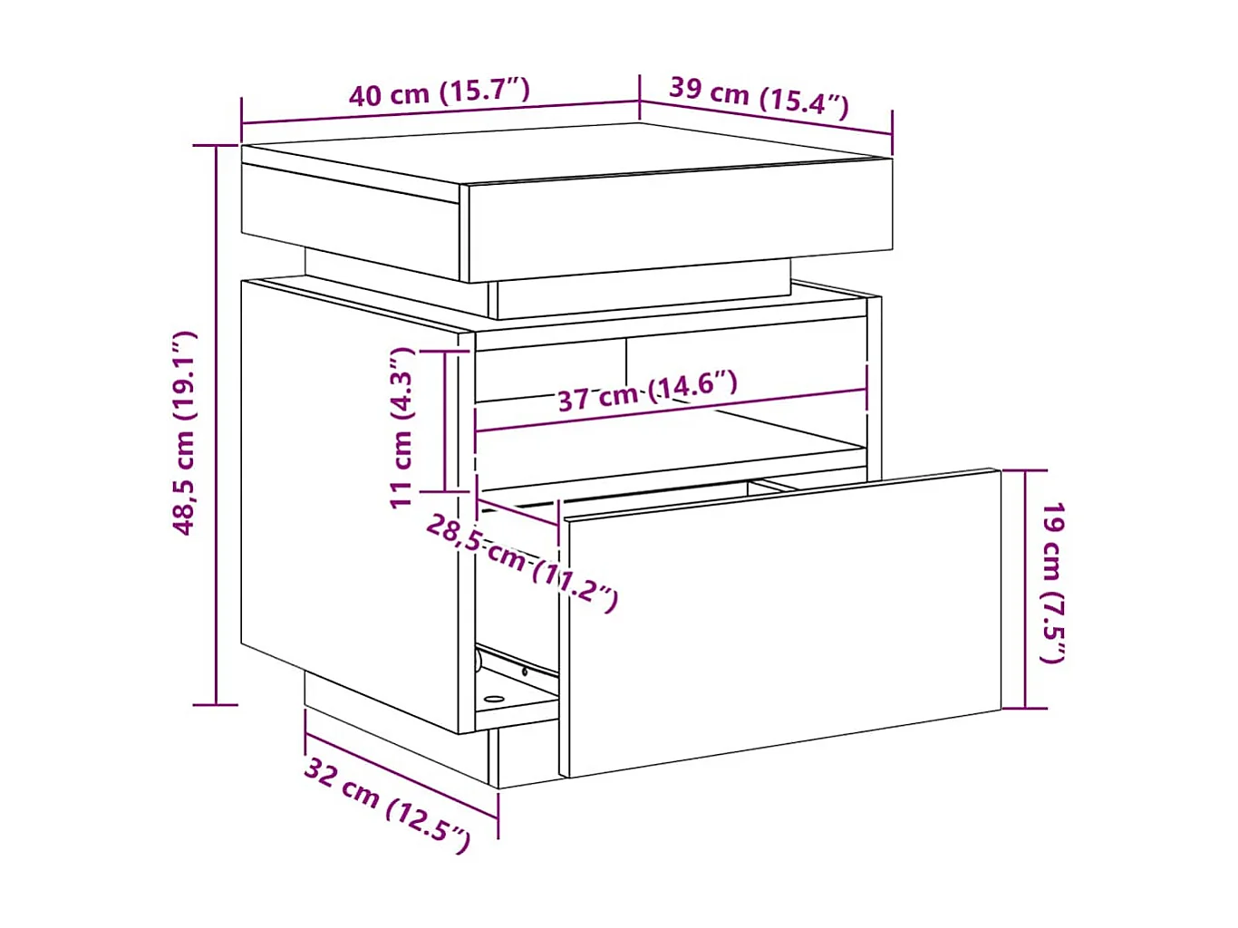 Armoire de chevet avec lumières LED sonoma gris 40x39x48,5 cm