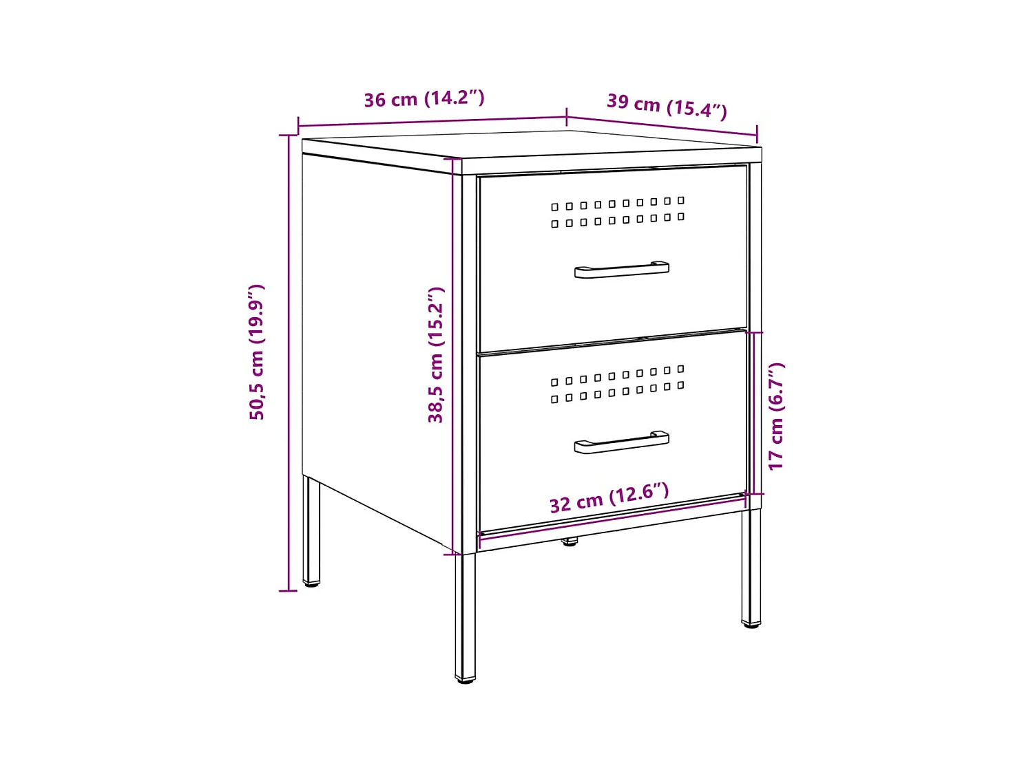 Tables de chevet 2 pcs noir 36x39x50,5 cm acier