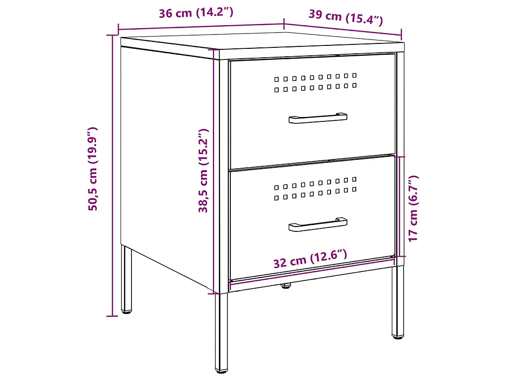 Comodini 2 pz Nero 36x39x50,5 cm in Acciaio