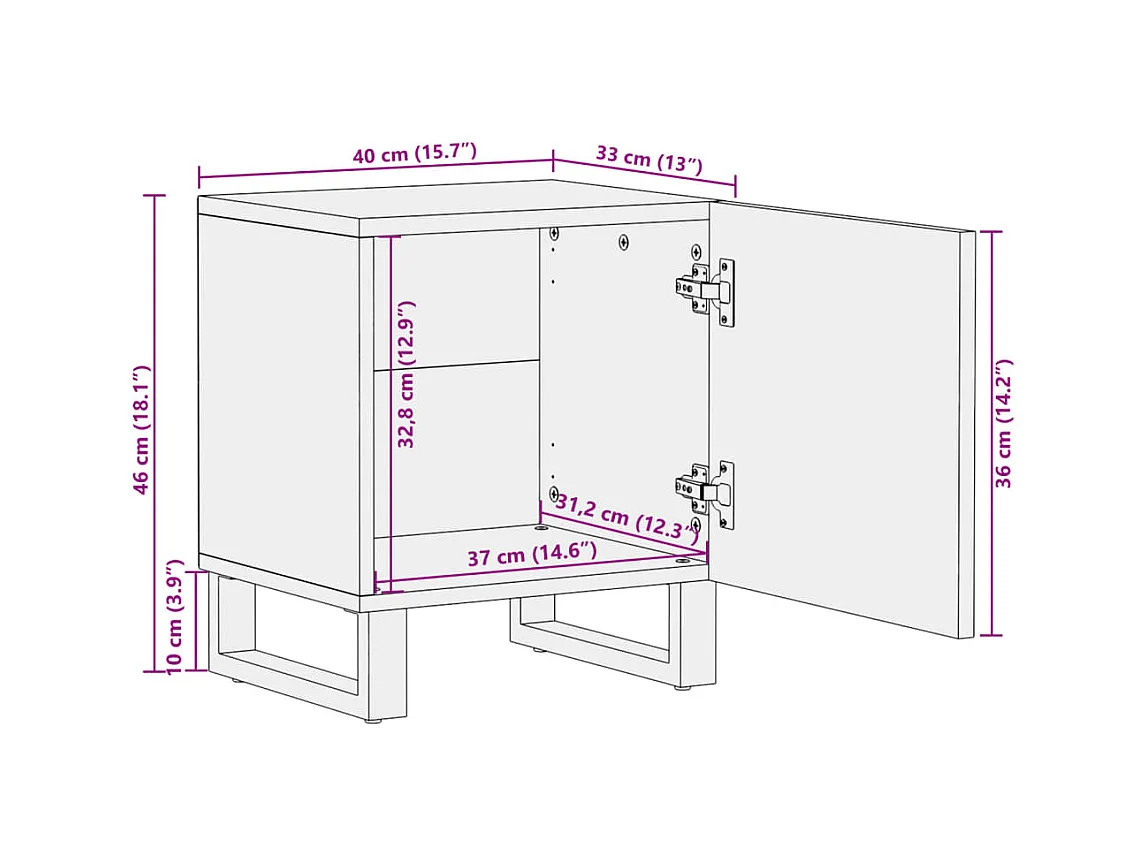 Table de chevet 40x34x46 cm bois de manguier massif blanchi