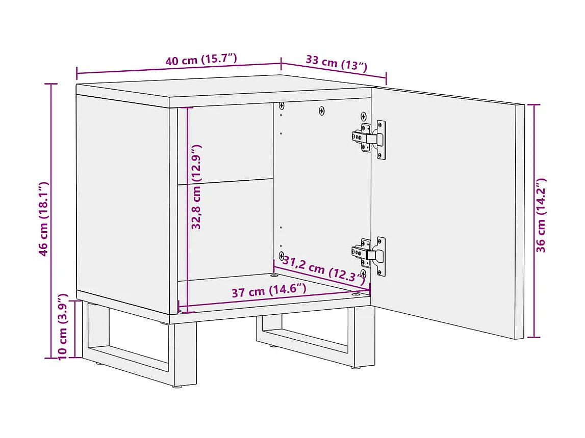 Table de chevet 40x34x46 cm bois de manguier massif blanchi