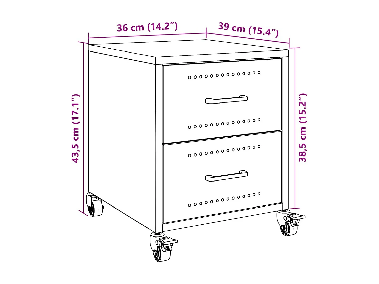 Comodini 2 pz Bianchi 36x39x43,5 cm in Acciaio