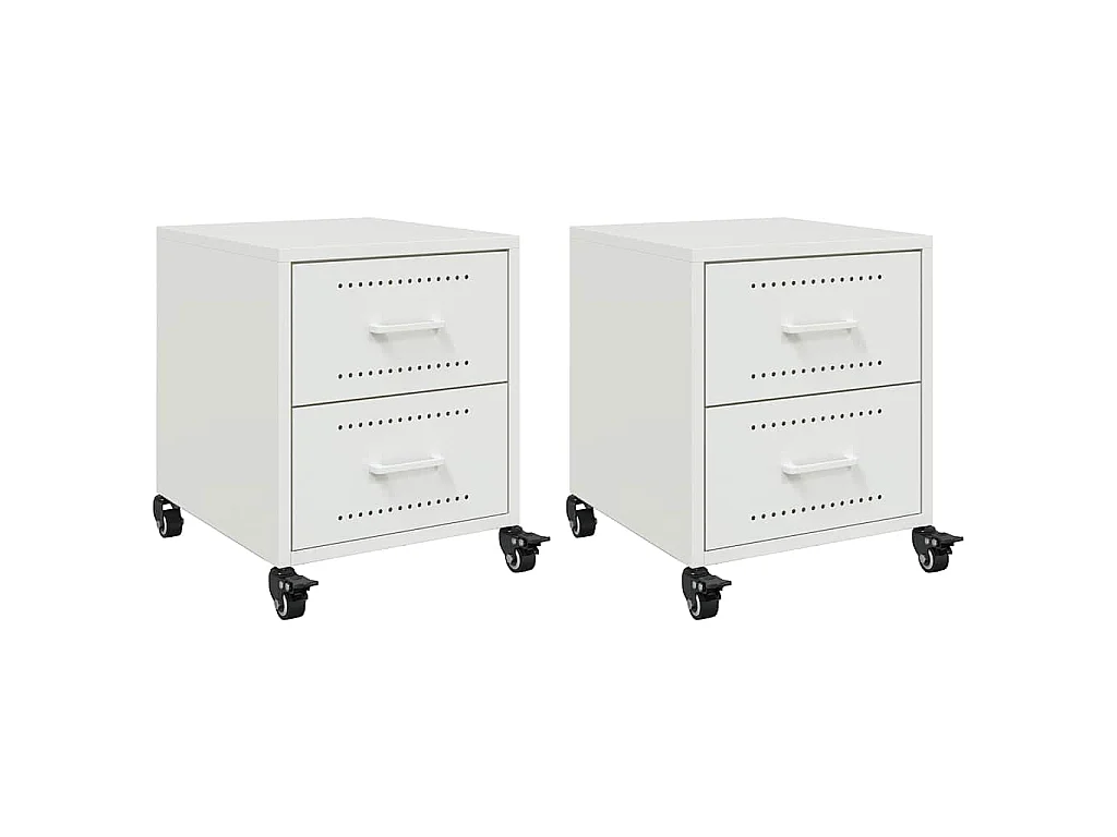 Tables de chevet 2 pcs blanc 36x39x43,5 cm acier