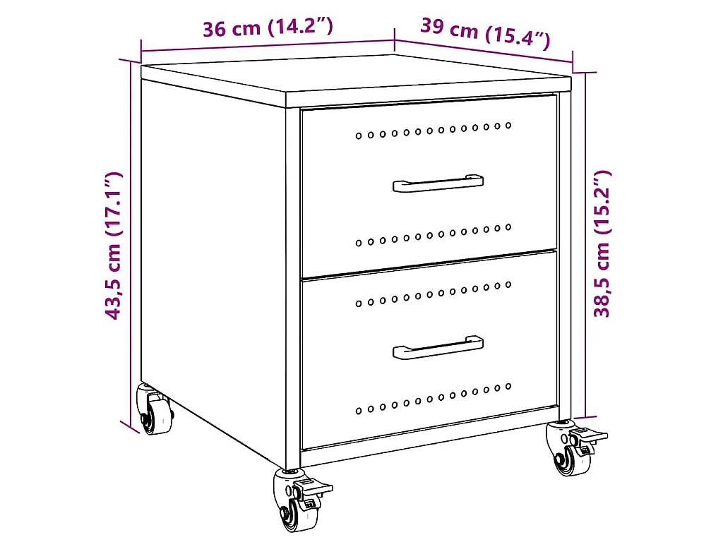 Tables de chevet 2 pcs blanc 36x39x43,5 cm acier