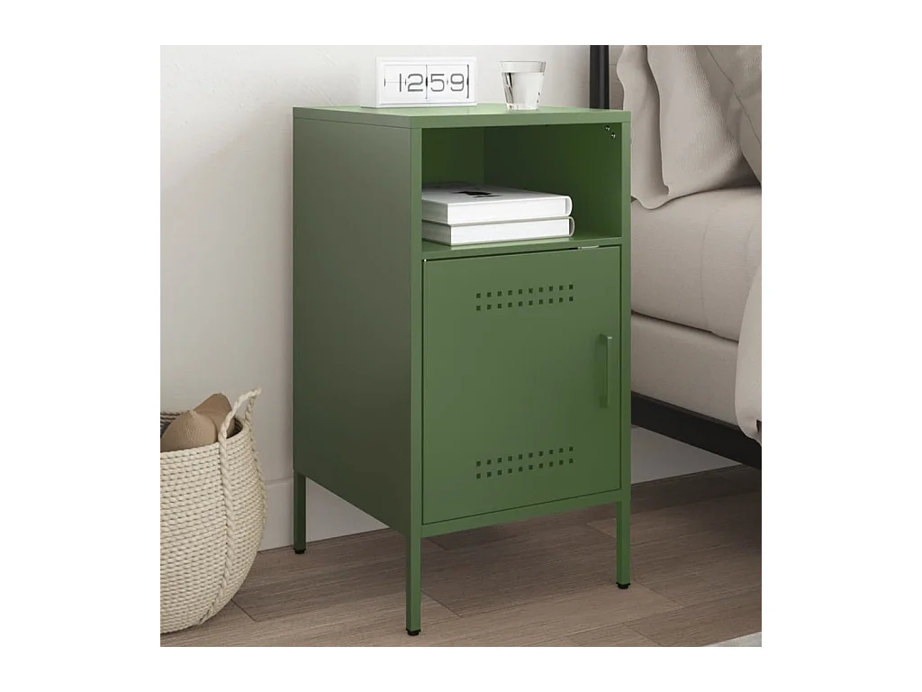 Table de chevet vert olive 36x39x68 cm acier