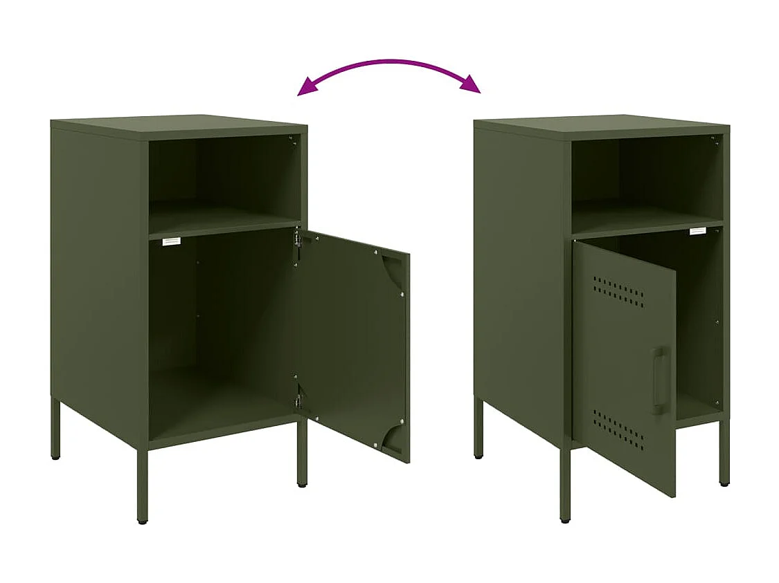 Table de chevet vert olive 36x39x68 cm acier