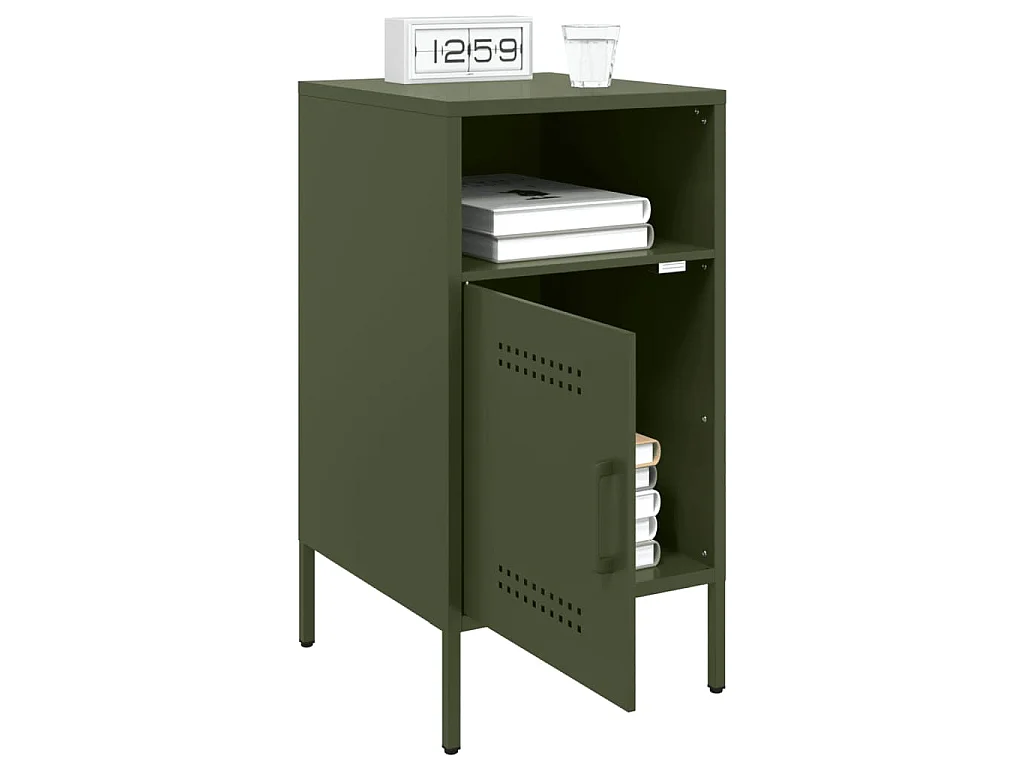 Mesa de cabeceira 36x39x68 cm aço verde-azeitona