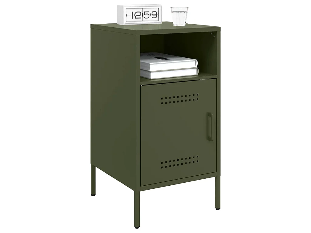 Mesa de cabeceira 36x39x68 cm aço verde-azeitona