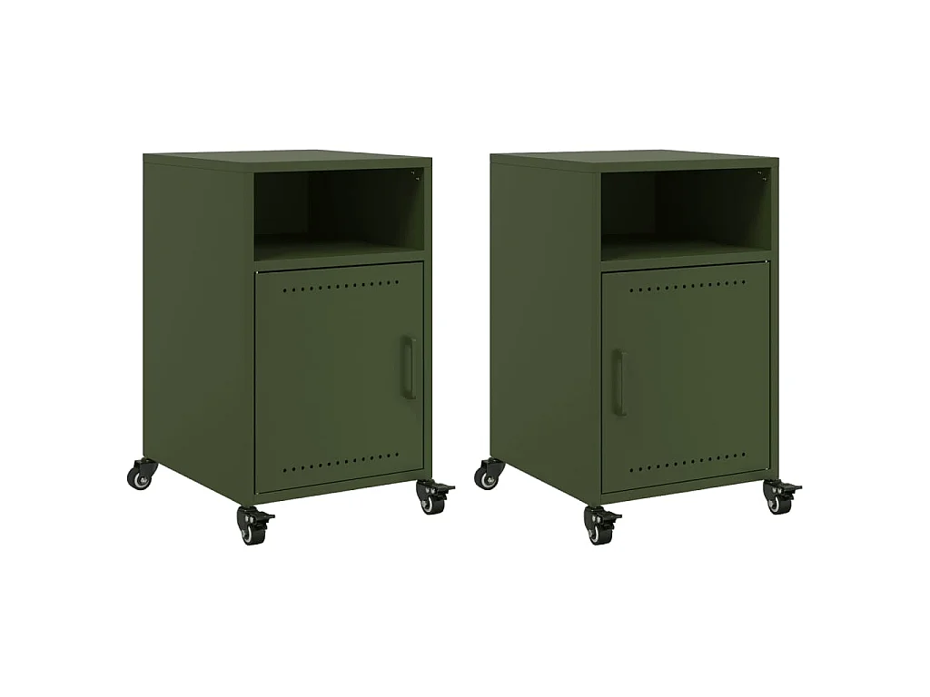 Tables de chevet 2 pcs vert olive 36x39x59 cm acier