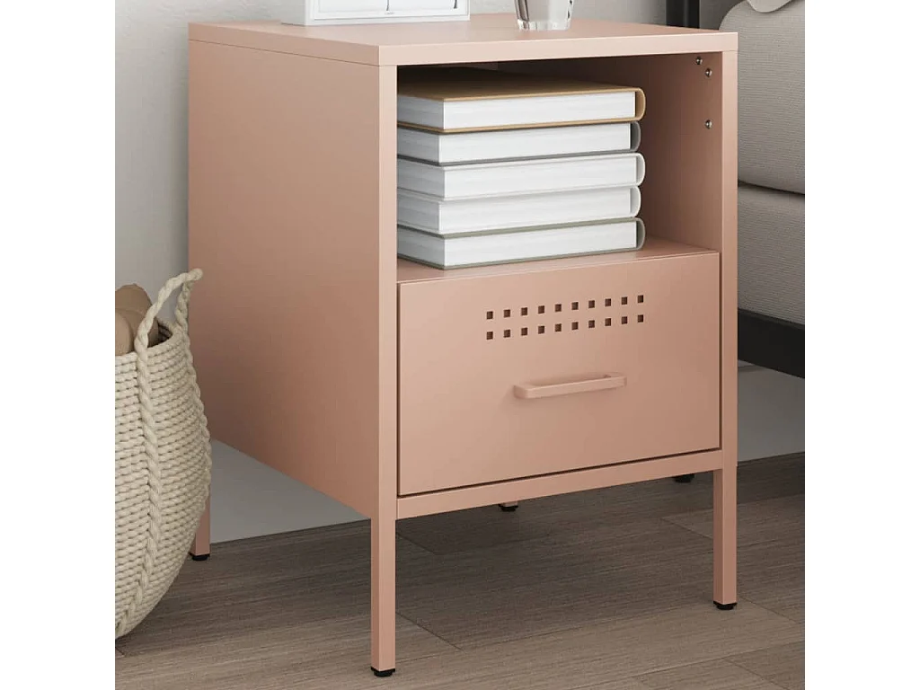 Table de chevet rose 36x39x50,5 cm acier