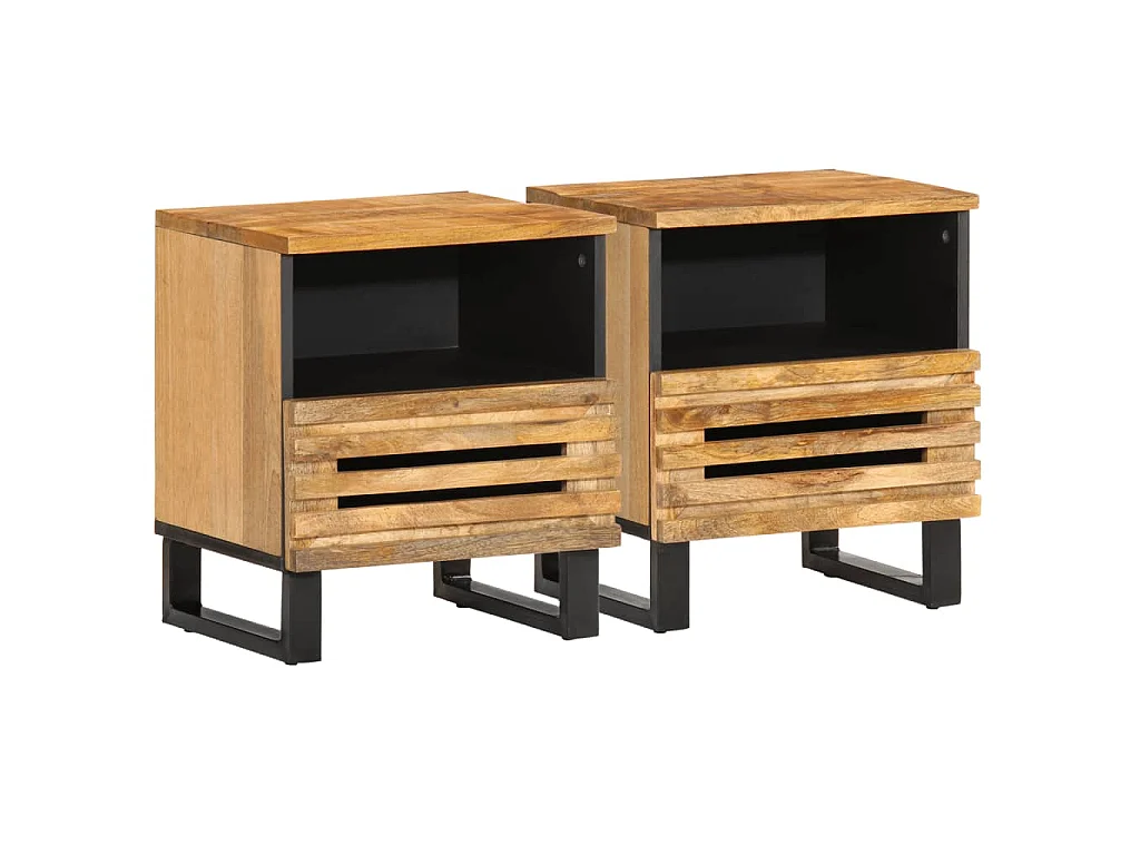 Nachttische 2 Stk. 40x34x46 cm Raues Mangoholz