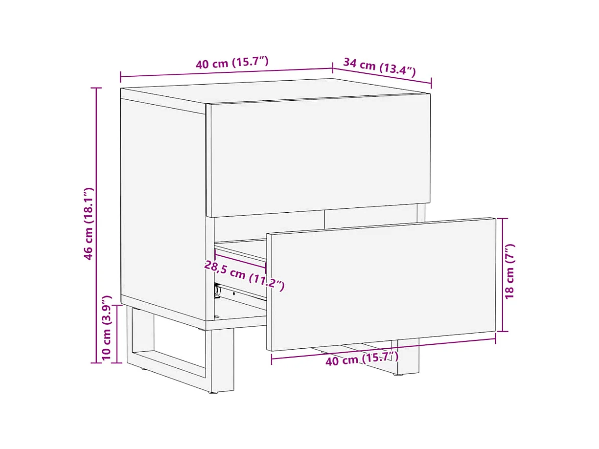 Table de chevet 40x34x46 cm bois de manguier massif