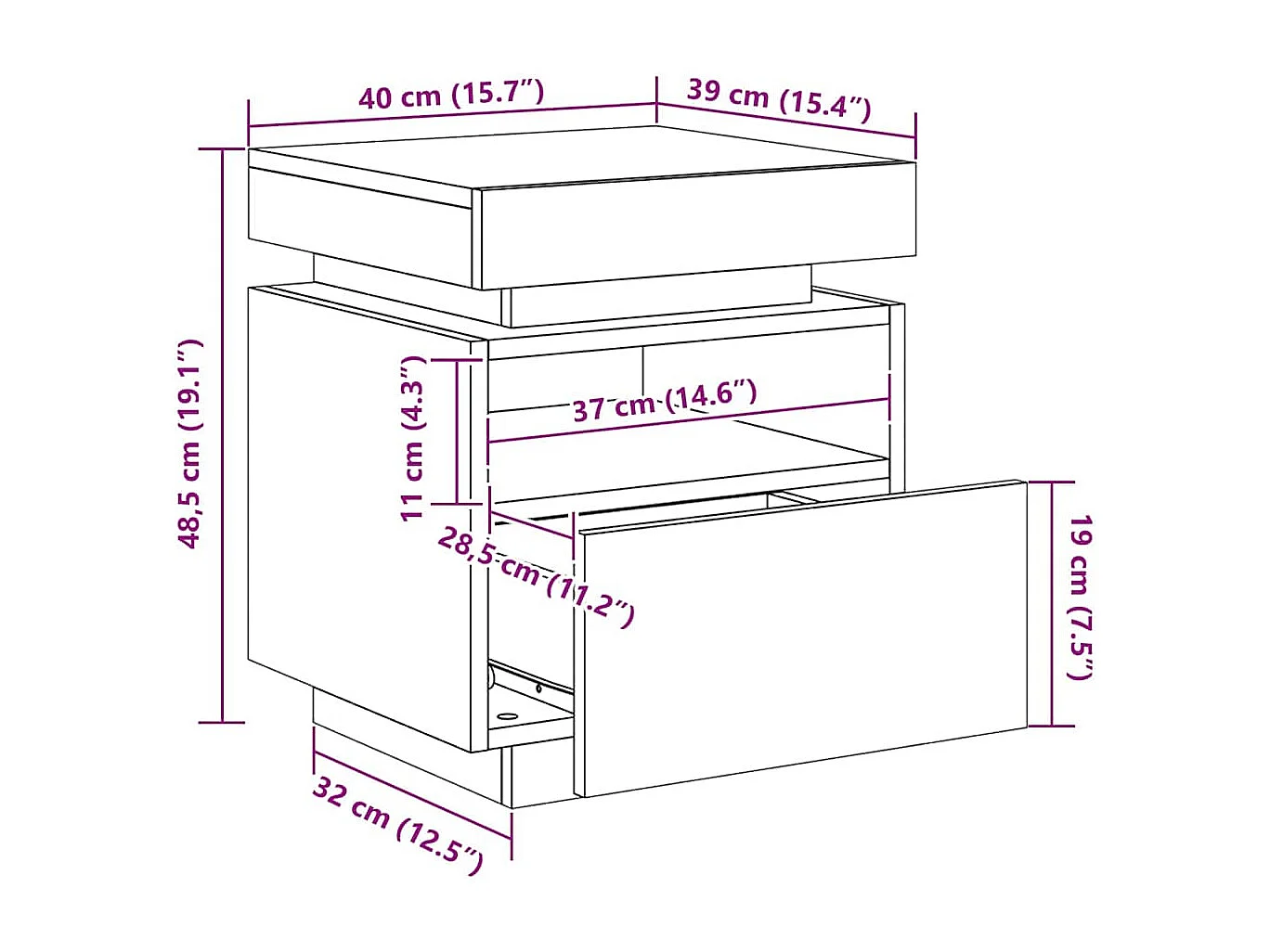 Nachttische mit LED-Leuchten 2 Stk. Grau Sonoma 40x39x48,5 cm