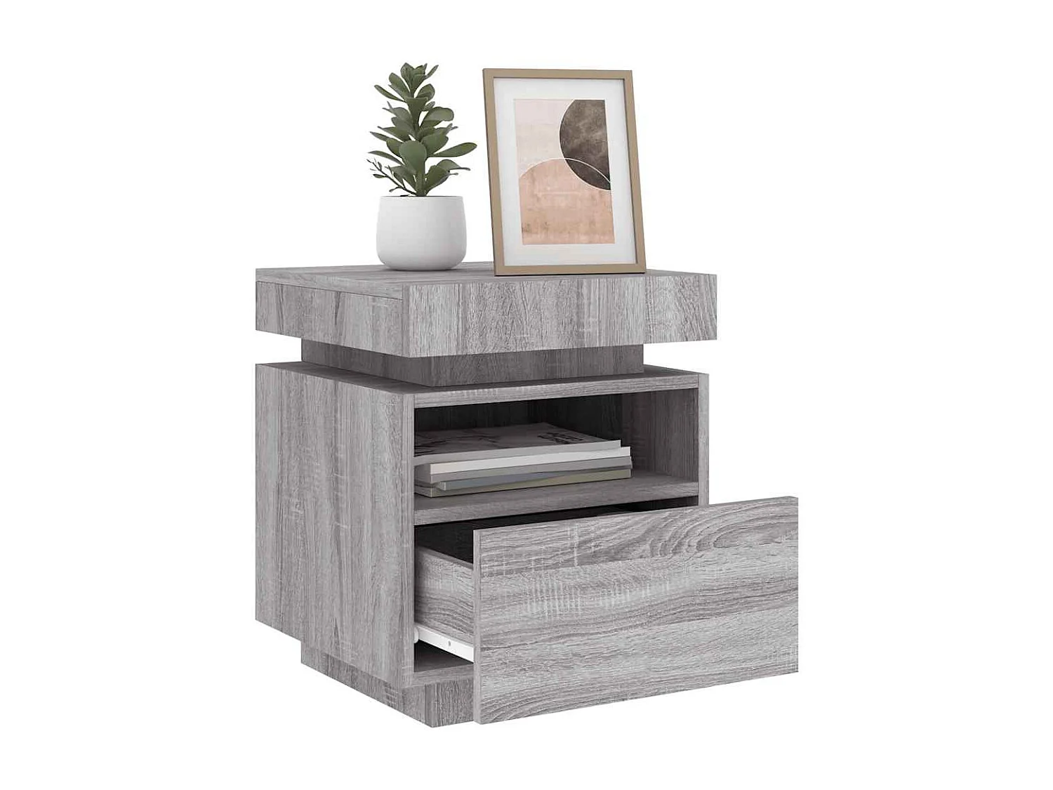 Nachttische mit LED-Leuchten 2 Stk. Grau Sonoma 40x39x48,5 cm