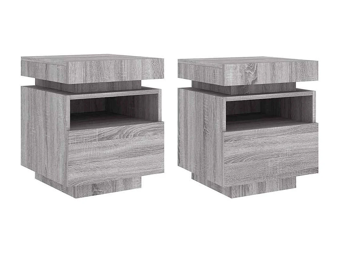Armoires de chevet avec lumières LED 2 pcs sonoma gris