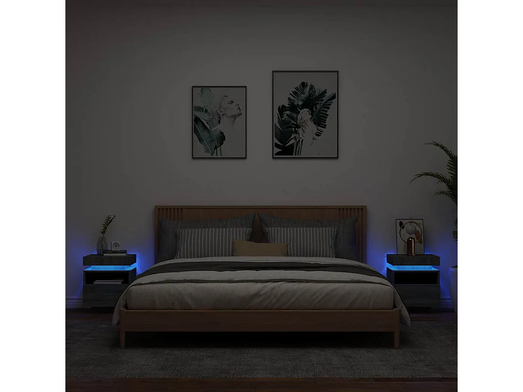 Armoires de chevet avec lumières LED 2 pcs sonoma gris