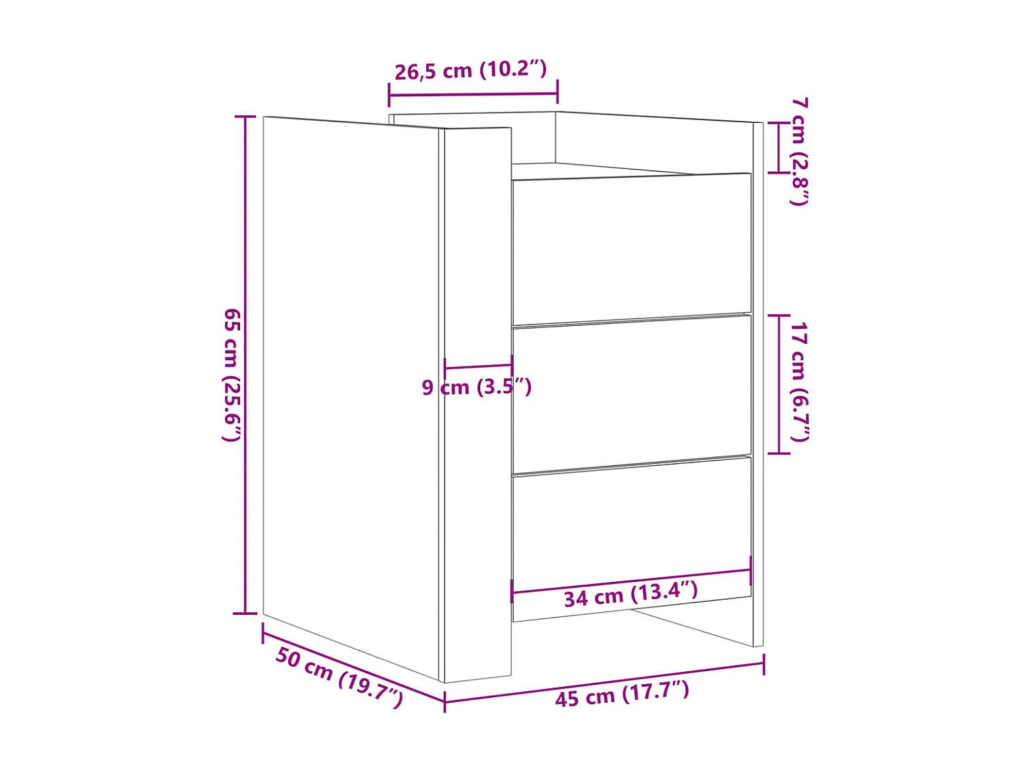 Table de chevet sonoma gris 45x50x65 cm bois d'ingénierie