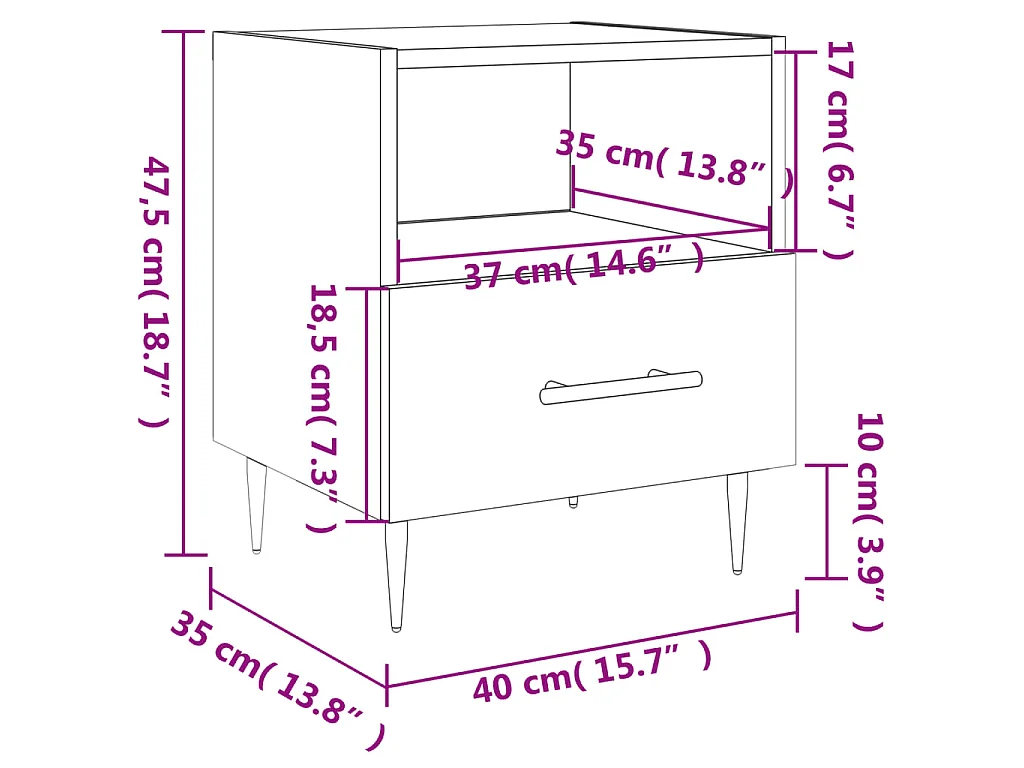 Nachtkastjes 2 st 40x35x47,5 cm bewerkt hout betongrijs
