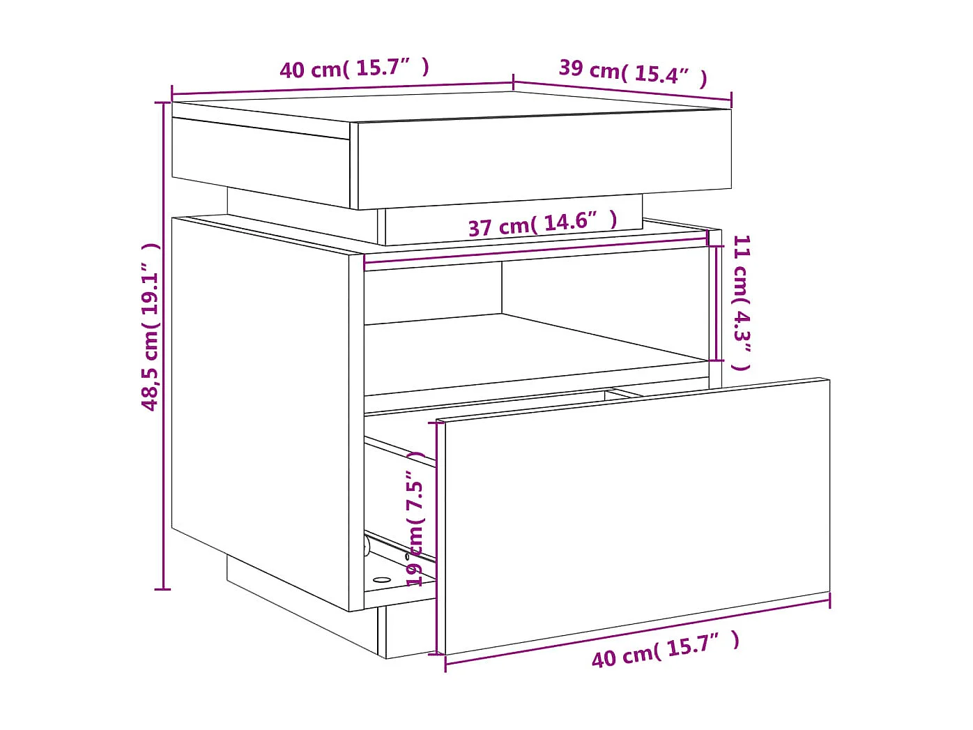 Nachttisch mit LED-Leuchten Betongrau 40x39x48,5 cm