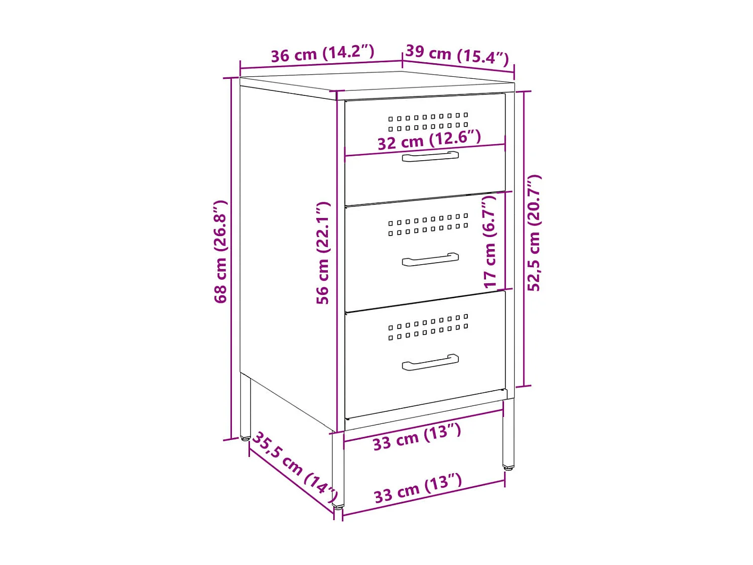 Tables de chevet 2 pcs noir 36x39x68 cm acier