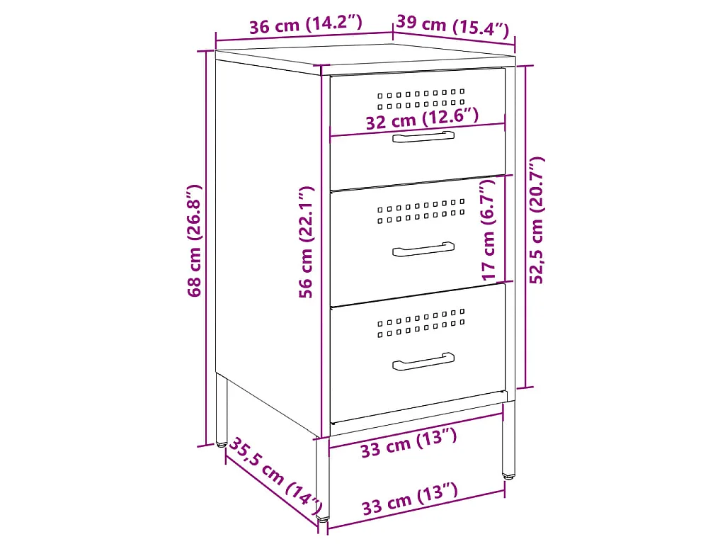 Tables de chevet 2 pcs noir 36x39x68 cm acier