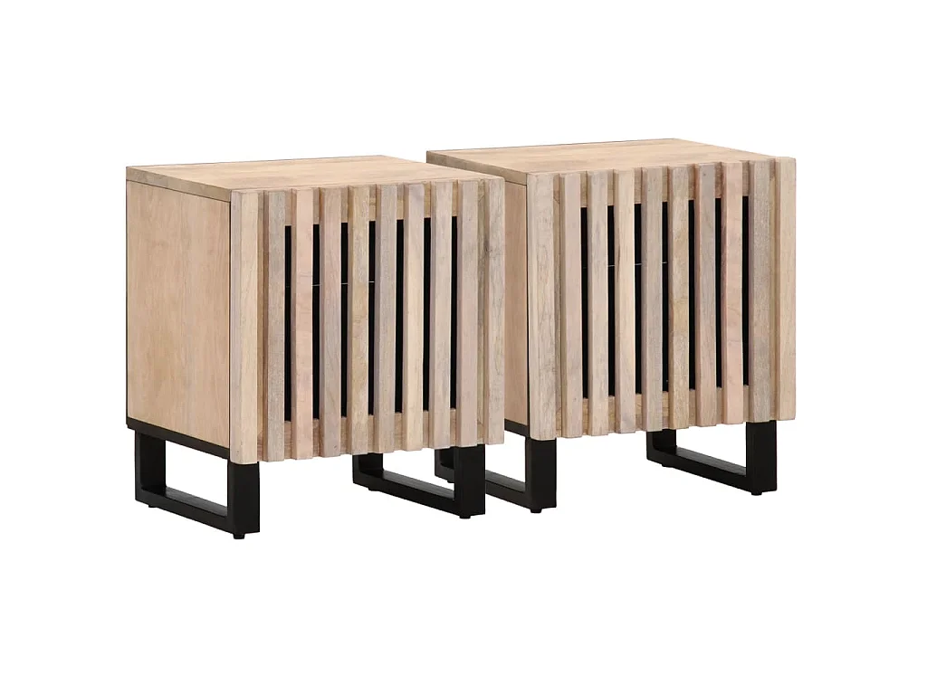 Tables de chevet 2 pcs 40x34x46 cm bois manguier massif blanchi