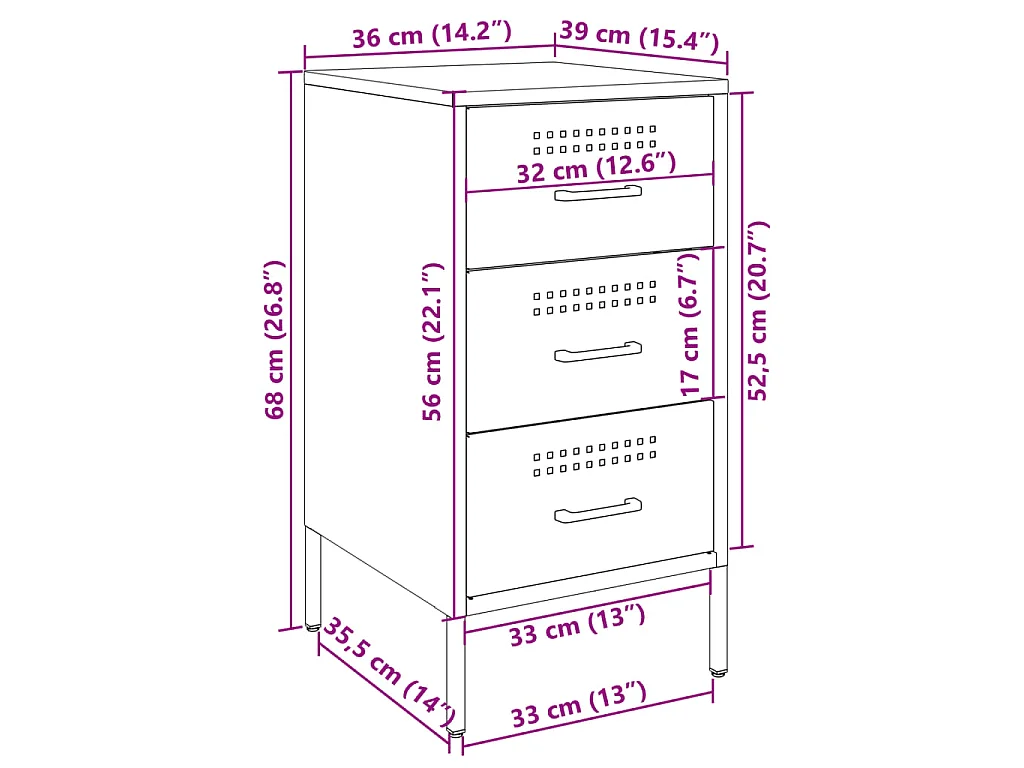 Nachttisch Weiß 36x39x68 cm Stahl