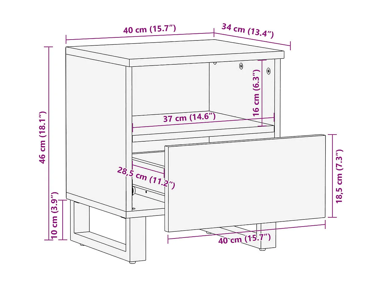 Nachttische 2 Stk. 40x34x46 cm Massivholz Akazie