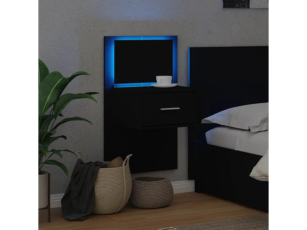 Table de chevet murale avec lumières LED noir