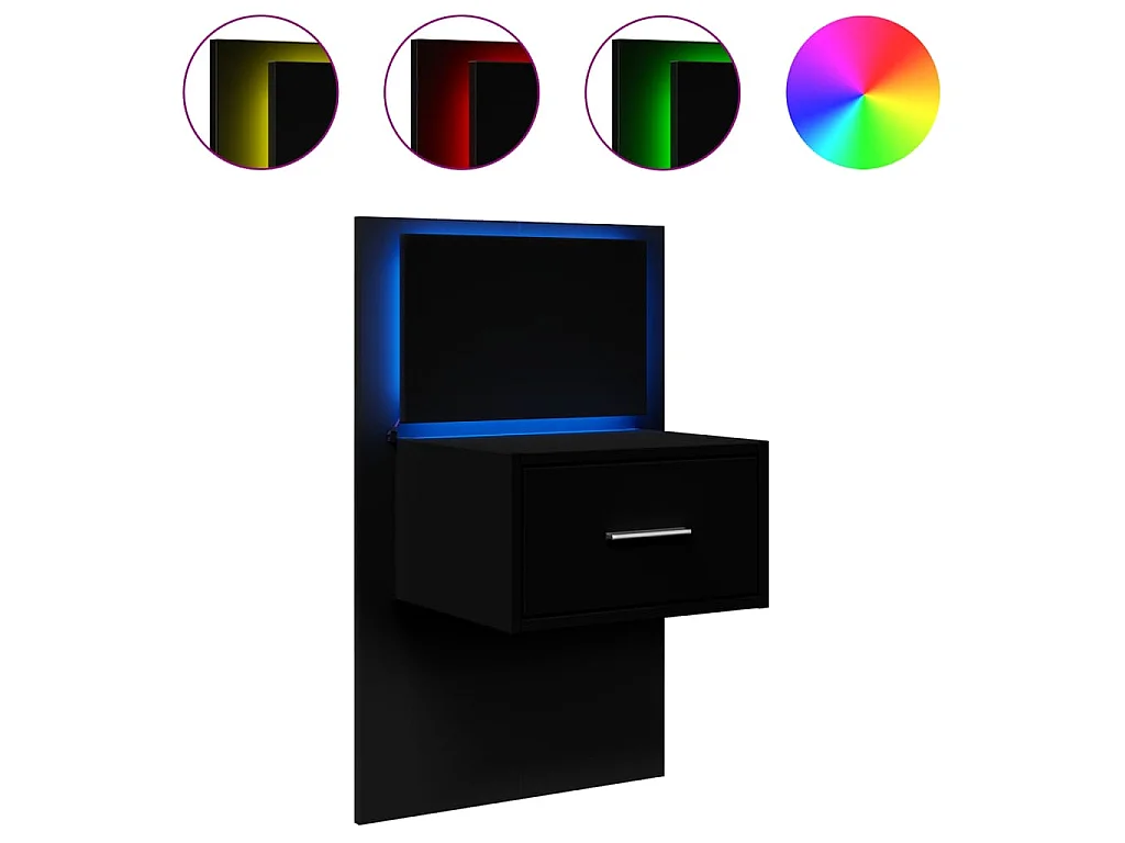 Nachtkastje met LED's wandgemonteerd zwart