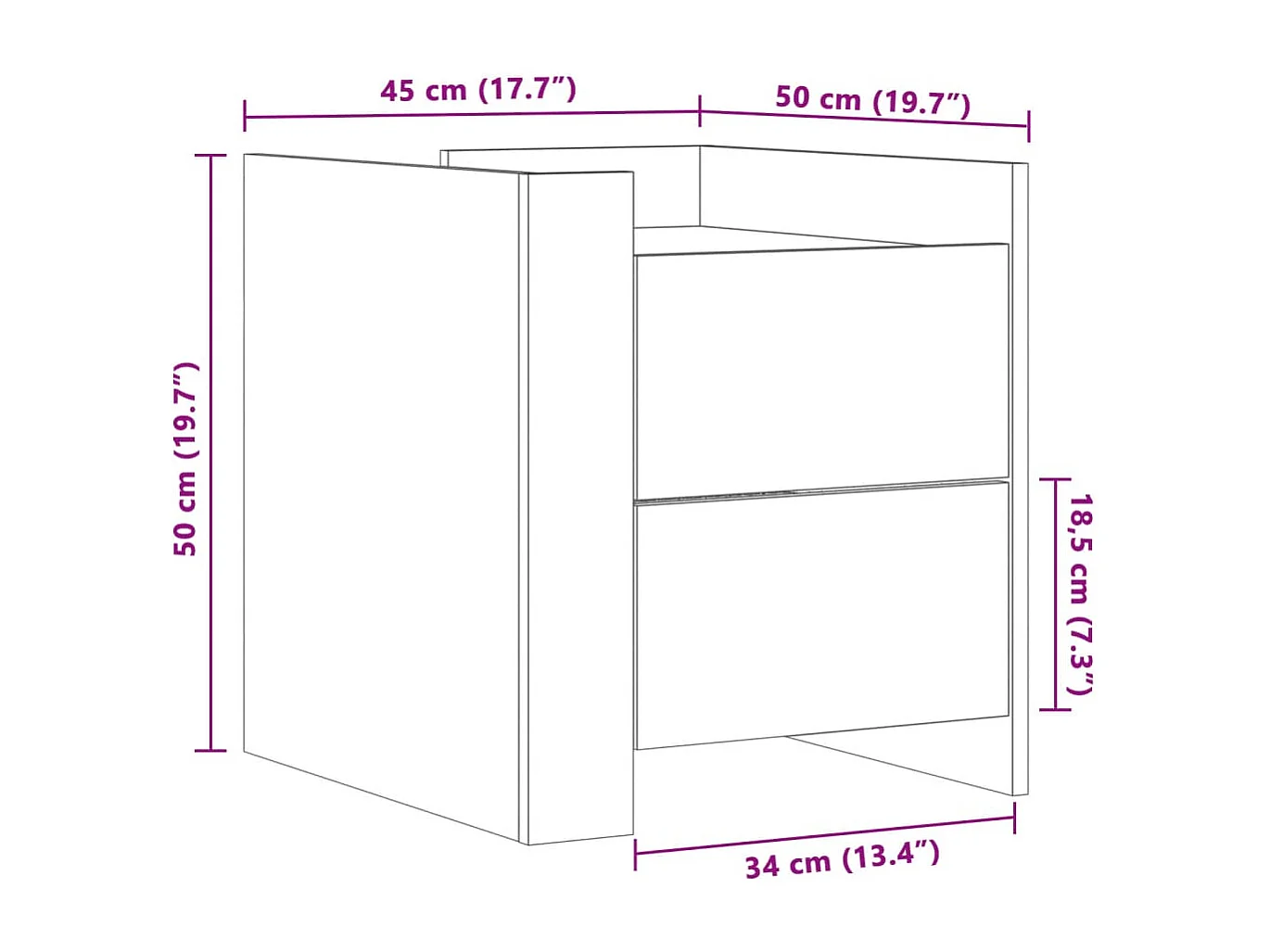 Mesa cabeceira 45x50x50 cm derivados de madeira preto