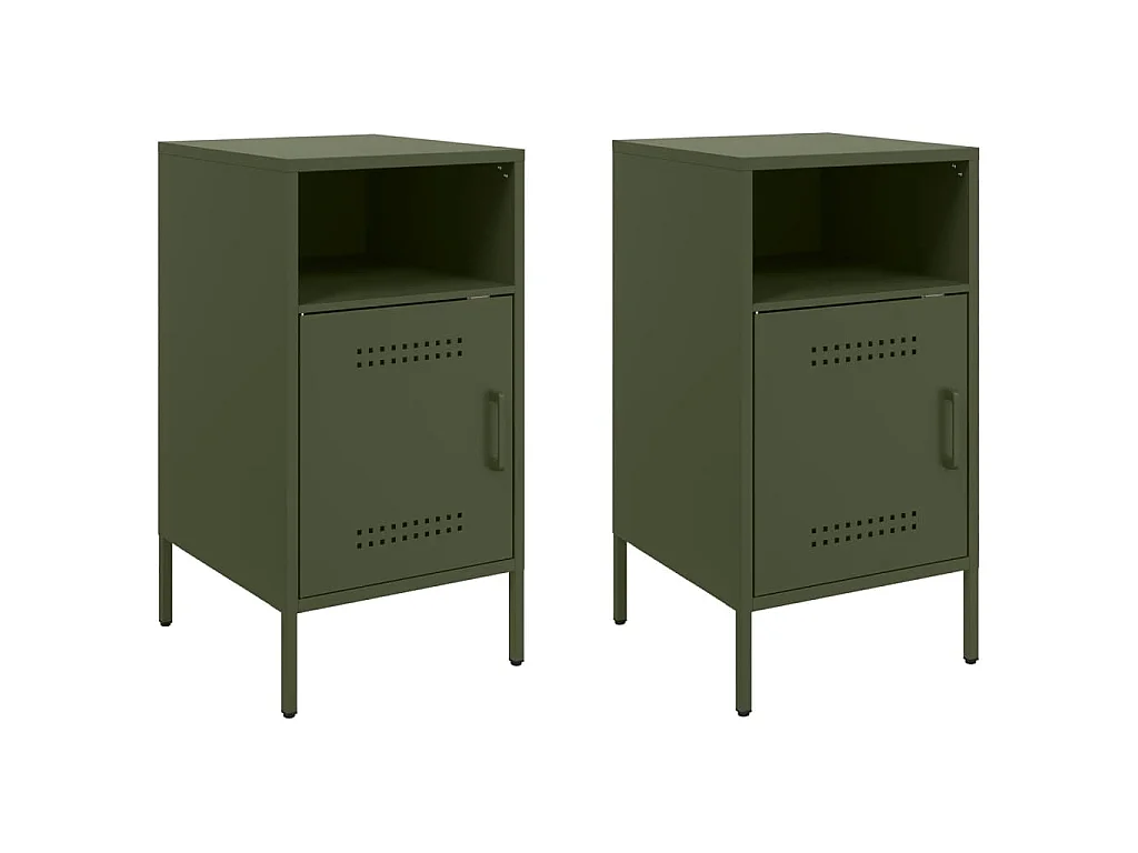 Tables de chevet 2 pcs vert olive 36x39x68 cm acier