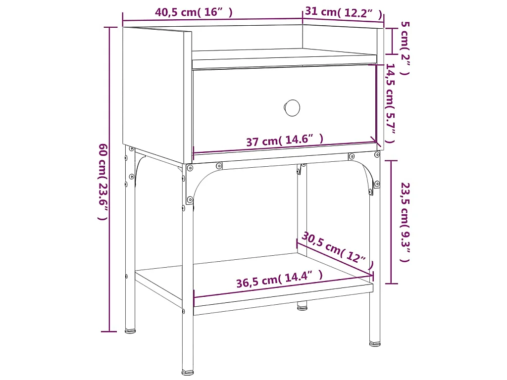 Table de chevet chêne sonoma 40,5x31x60 cm bois d'ingénierie