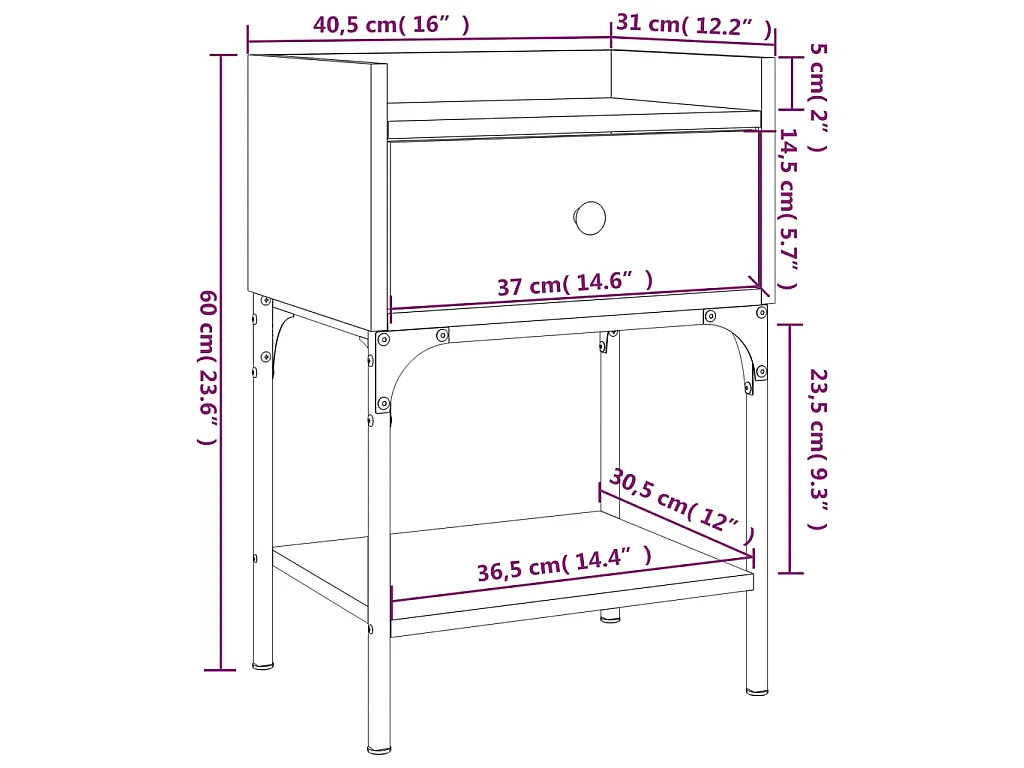 Table de chevet chêne sonoma 40,5x31x60 cm bois d'ingénierie