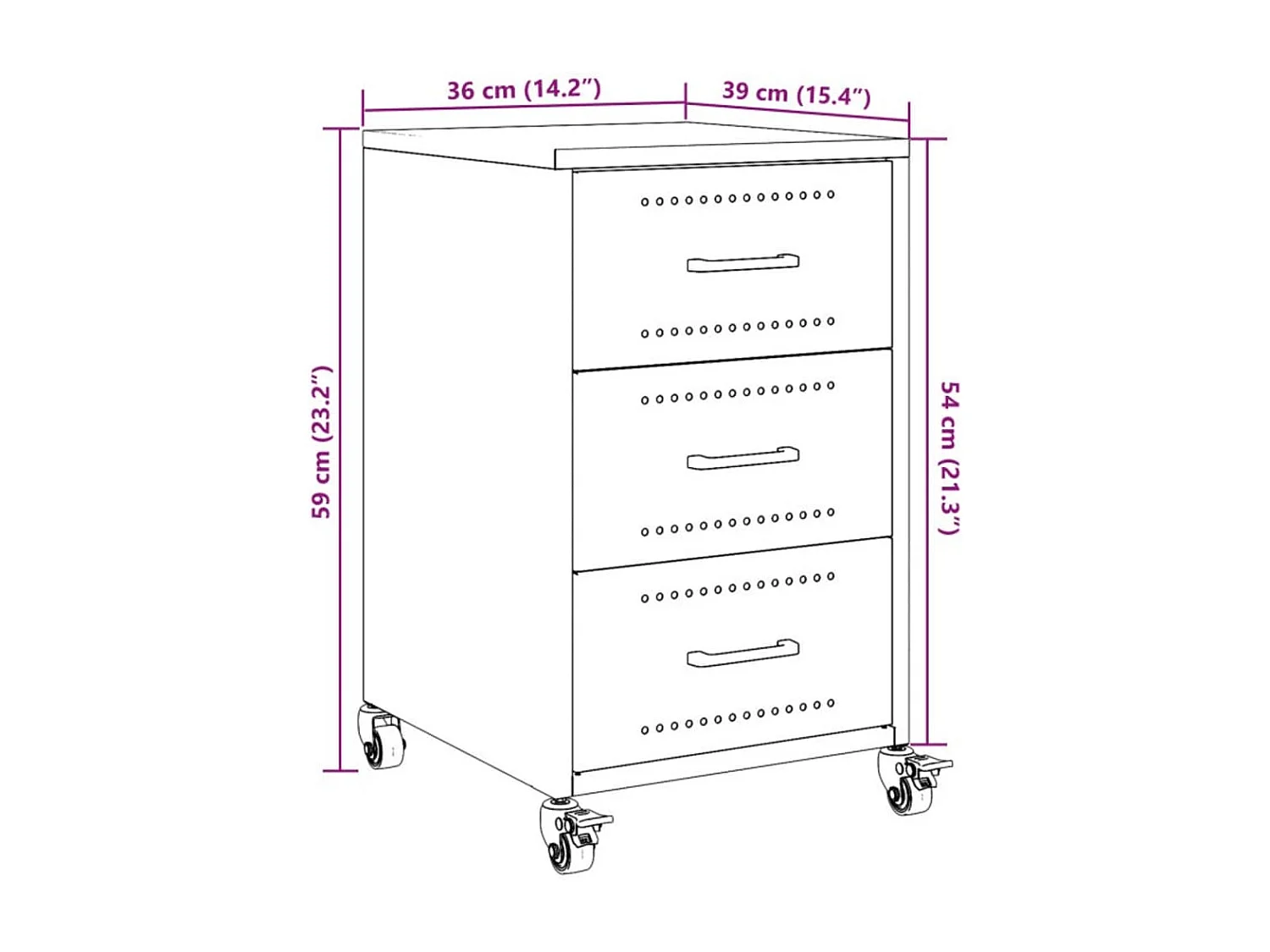 Table de chevet anthracite 36x39x59 cm acier