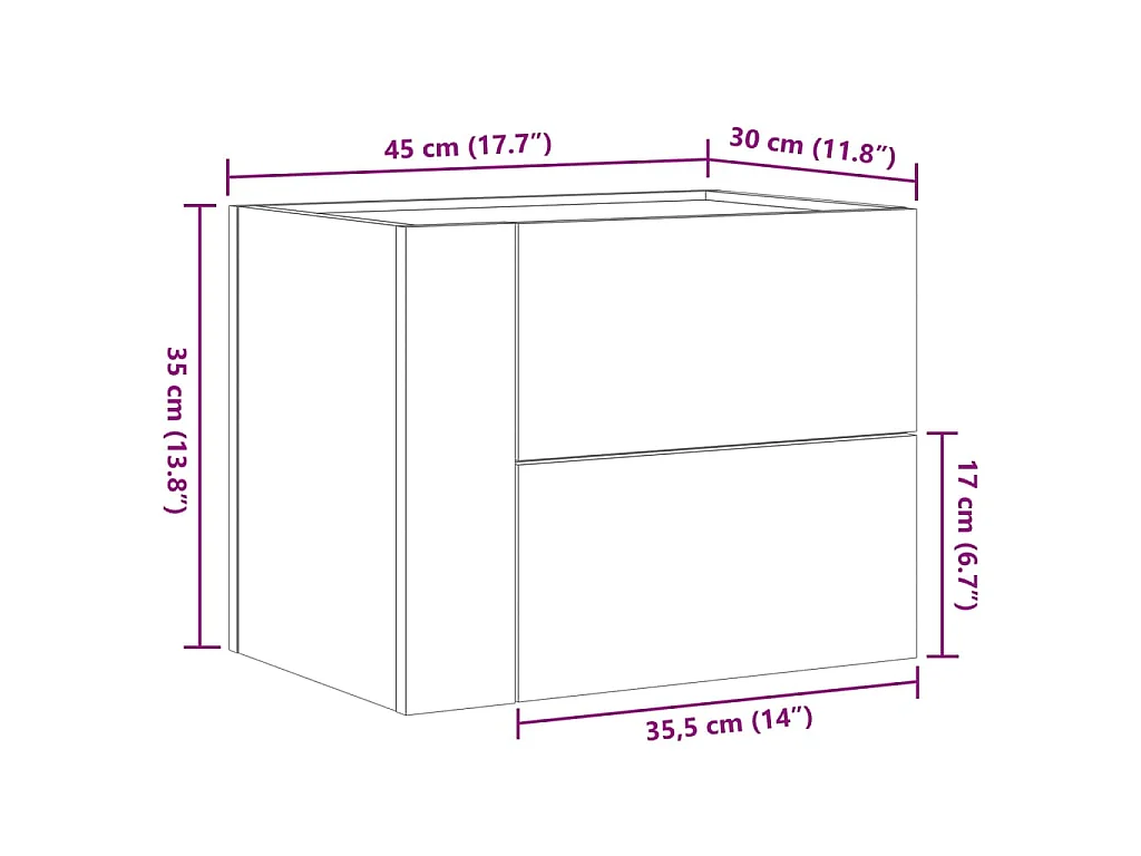 Mesita de noche de pared marrón roble 45x30x35 cm