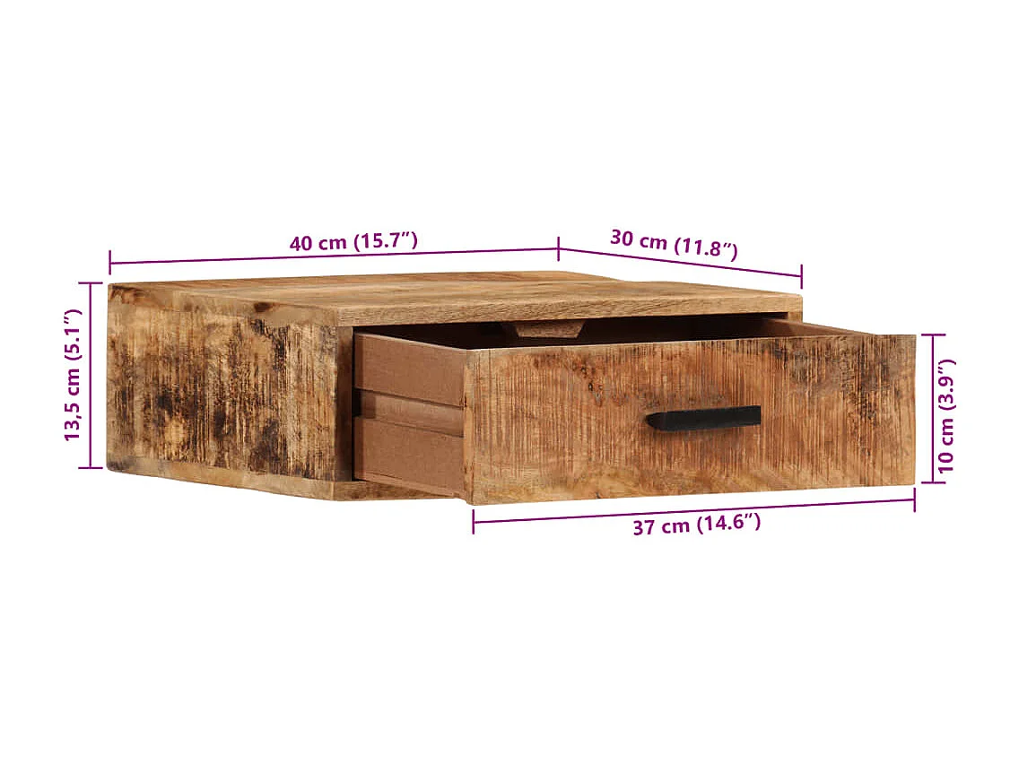 Wand-Nachttisch 40x30x13,5 cm Massivholz Mango