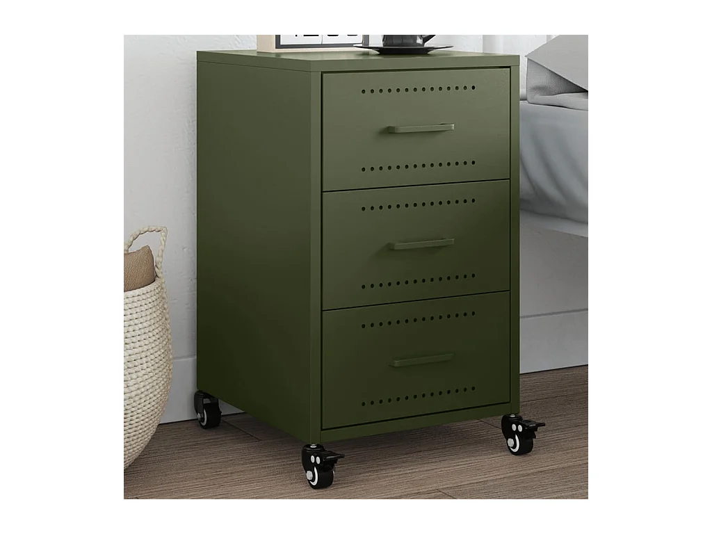 Table de chevet vert olive 36x39x59 cm acier