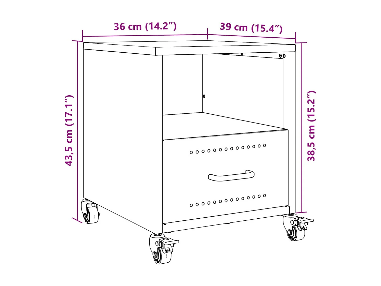 Mesa de cabeceira 36x39x43,5 cm aço antracite