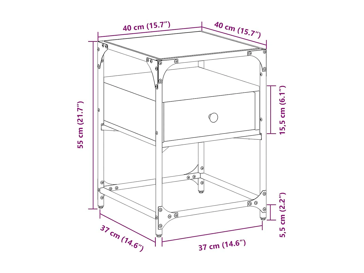 Table de chevet noir 40x40x55 cm bois d'ingénierie