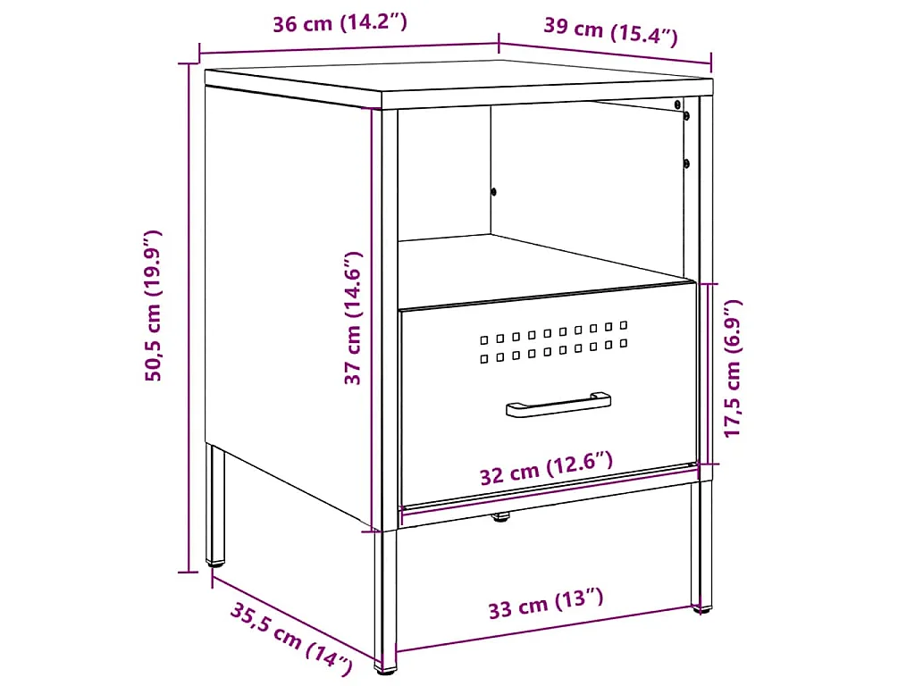 Table de chevet blanc 36x39x50,5 cm acier