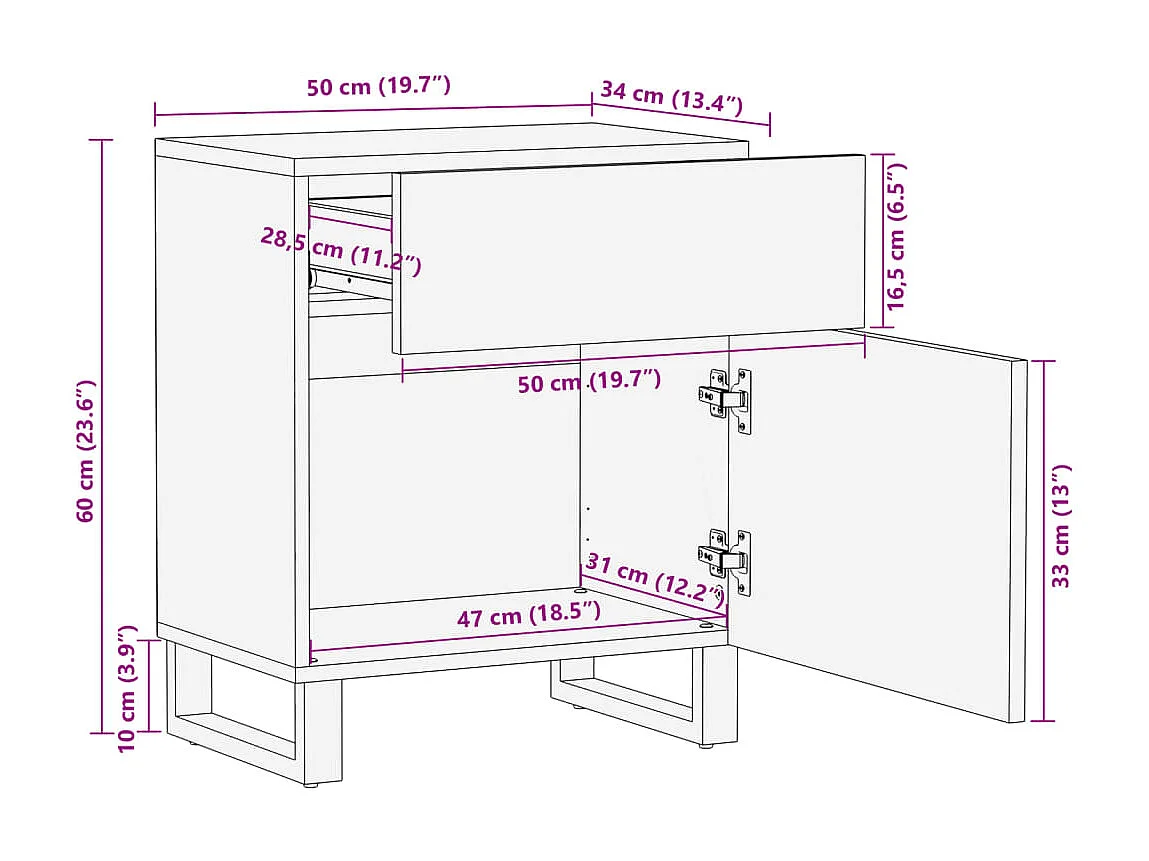 Nachtkastje 50x34x60 cm massief acaciahout