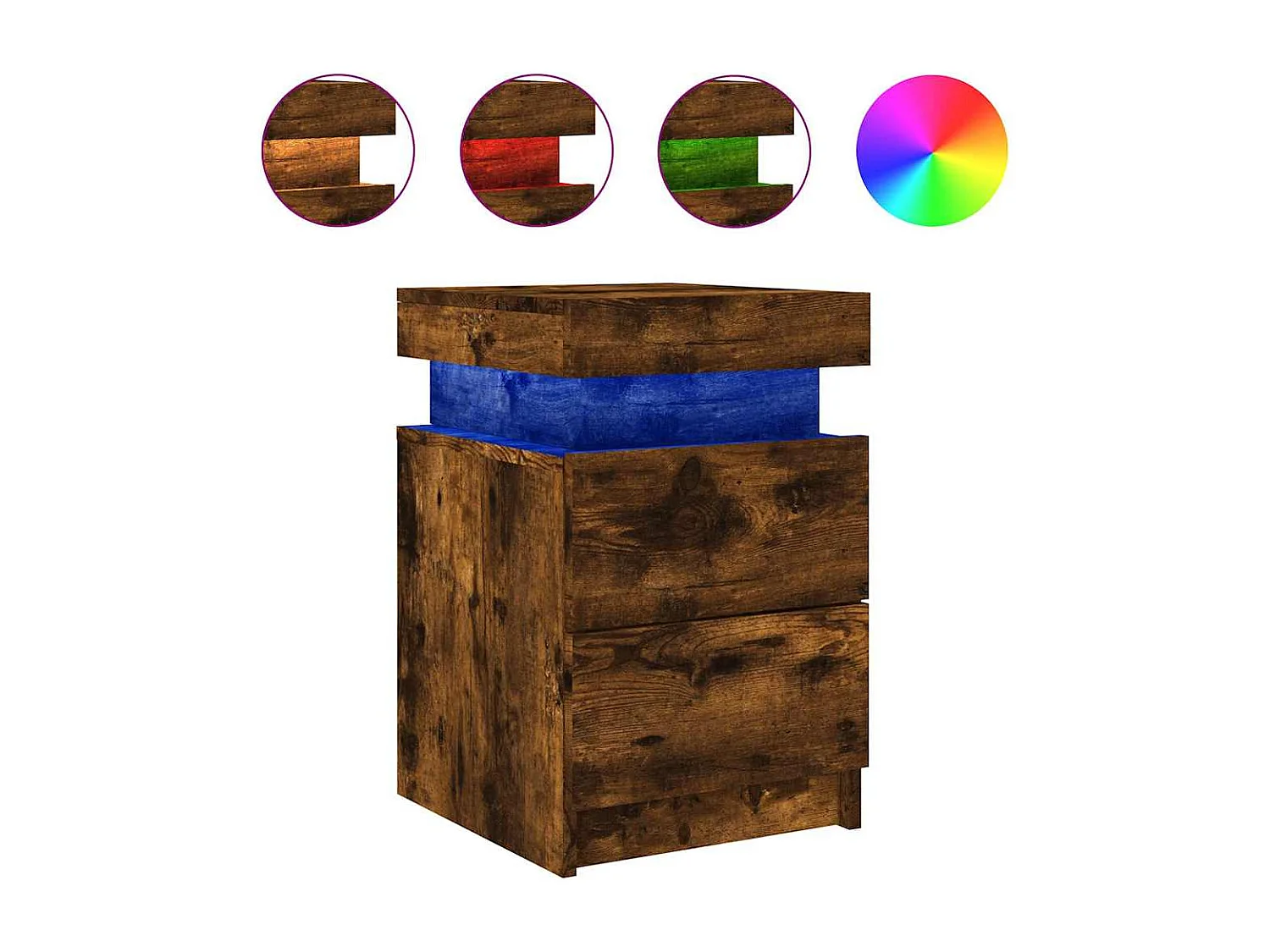 Mesita de noche con luces LED roble ahumado 35x39x55 cm